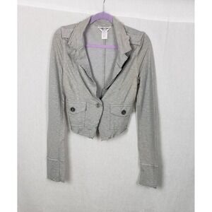 Hard Tail Forever Gray Slub Knit Cropped Distressed Blazer Jacket S Raw Hem Y2K